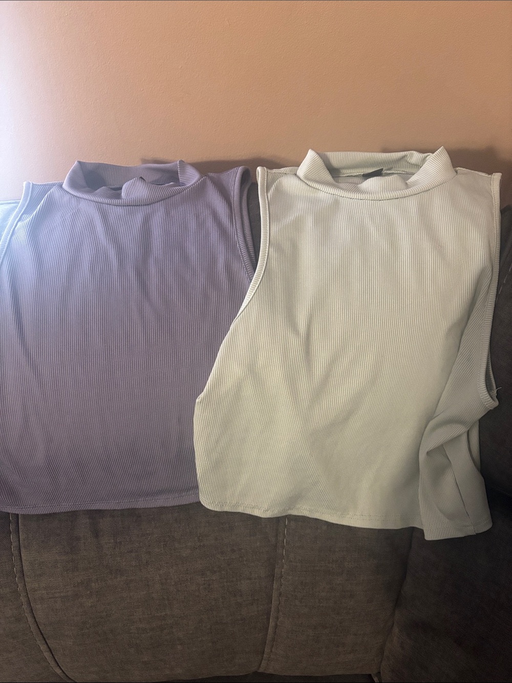 SHEIN Sleeveless Mock Neck Rib Tank - Lavender and Light Mint Set